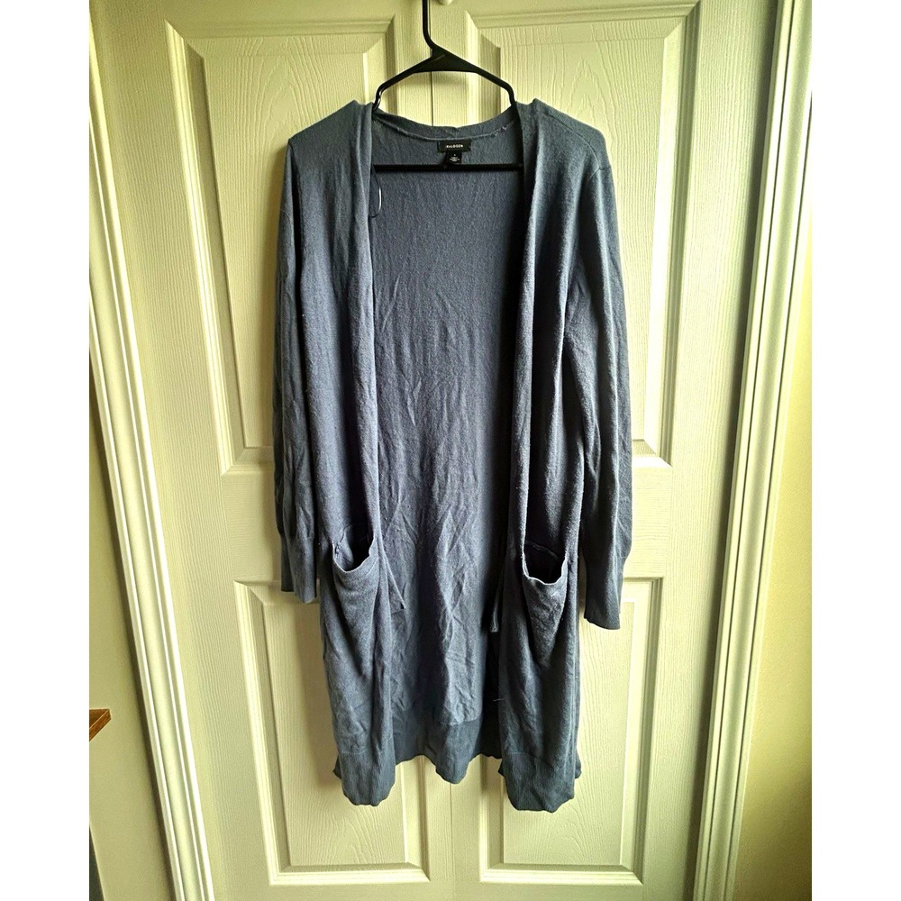 Halogen Women's Blue Solid Knit Open Front Long Sleeve Cardigan Sweater Size S